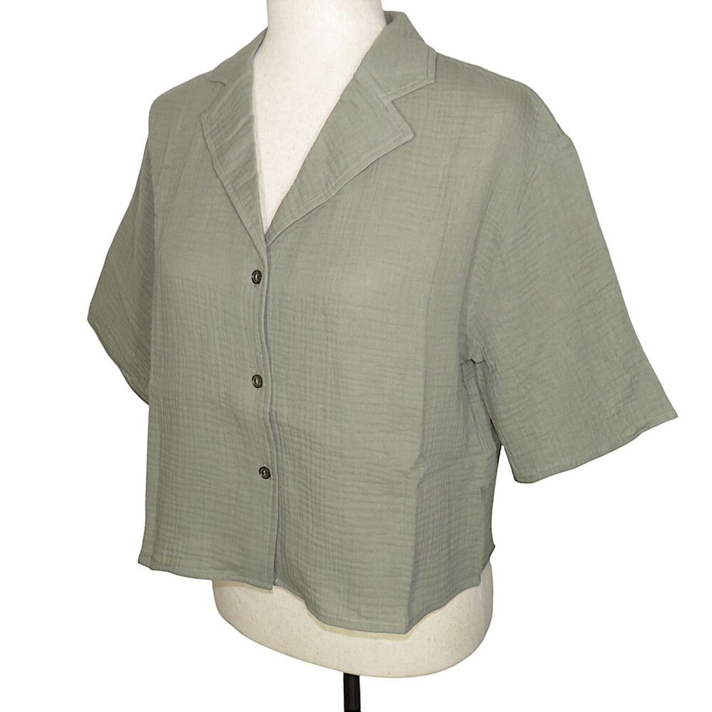 Andie Margarita Cotton Gauze Boxy Oversized Button Up Top In Aloe Green XXL